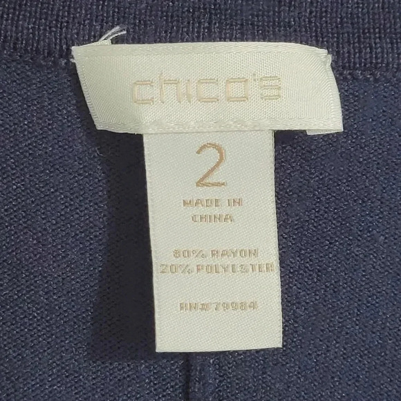 Chico's Navy Blue Open Front Cardigan Sweater Size 2/L 23PT - Picture 4 of 5